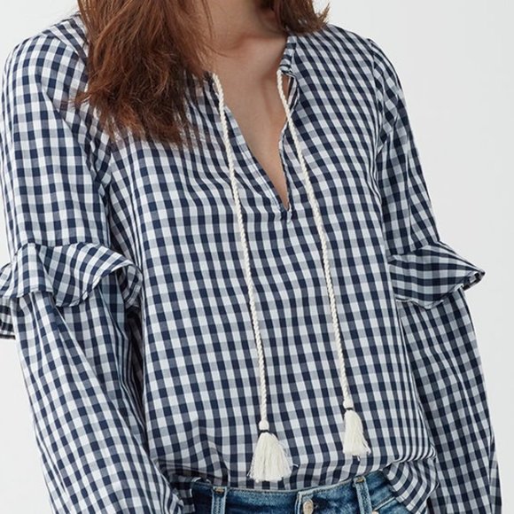 New Splendid Gingham Blouson Sleeve Top Blouse NWT Size XS - Picture 3 of 11